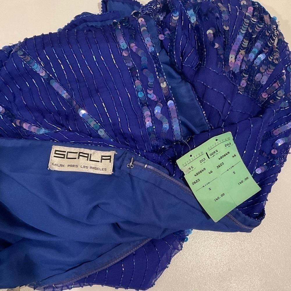 SCALA Milan Paris Los Angeles blue silk sequin vintage dress, New With Tags! - Picture 10 of 12